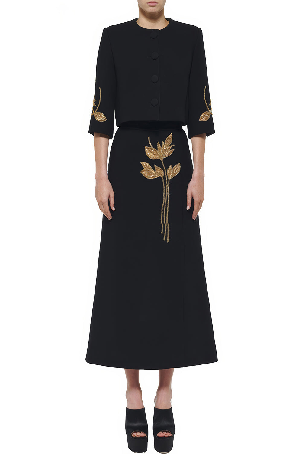 Two-Piece Set with Beaded Embellished Top and Maxi Skirt - Black