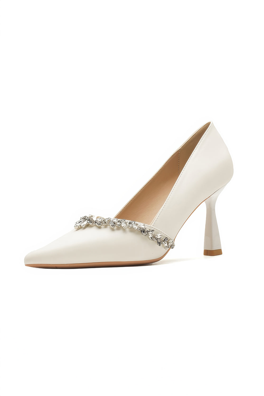 Pointed Heels with Crystals Accents - White