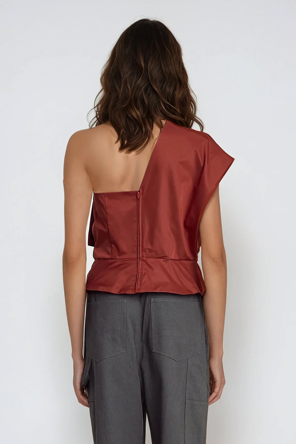 Asymmetrical Bow-Knot Top - Maroon