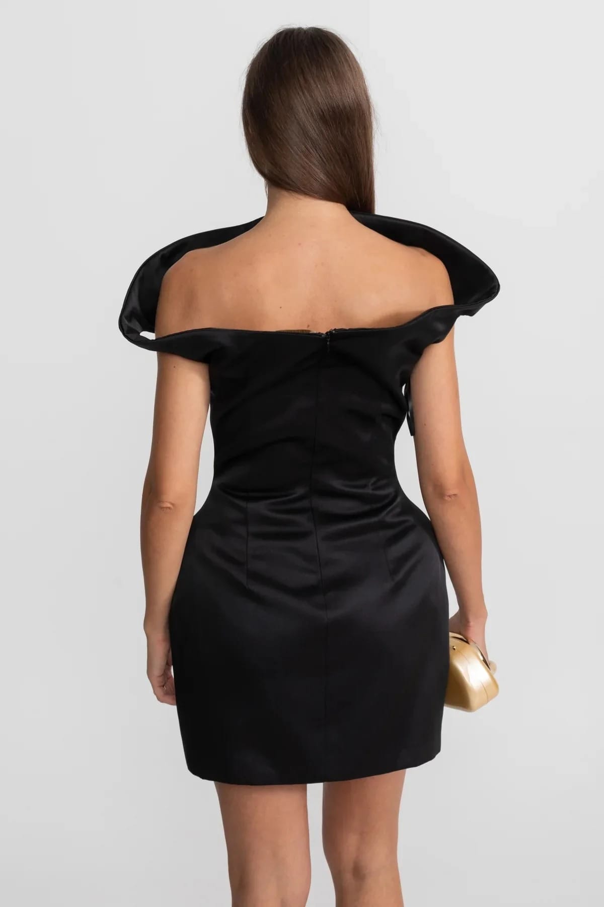 Structured Puff Sleeve Mini Dress - Black