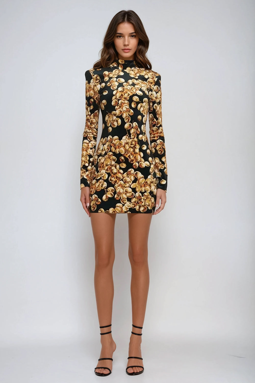 High Neck Printed Mini Dress - Yellow
