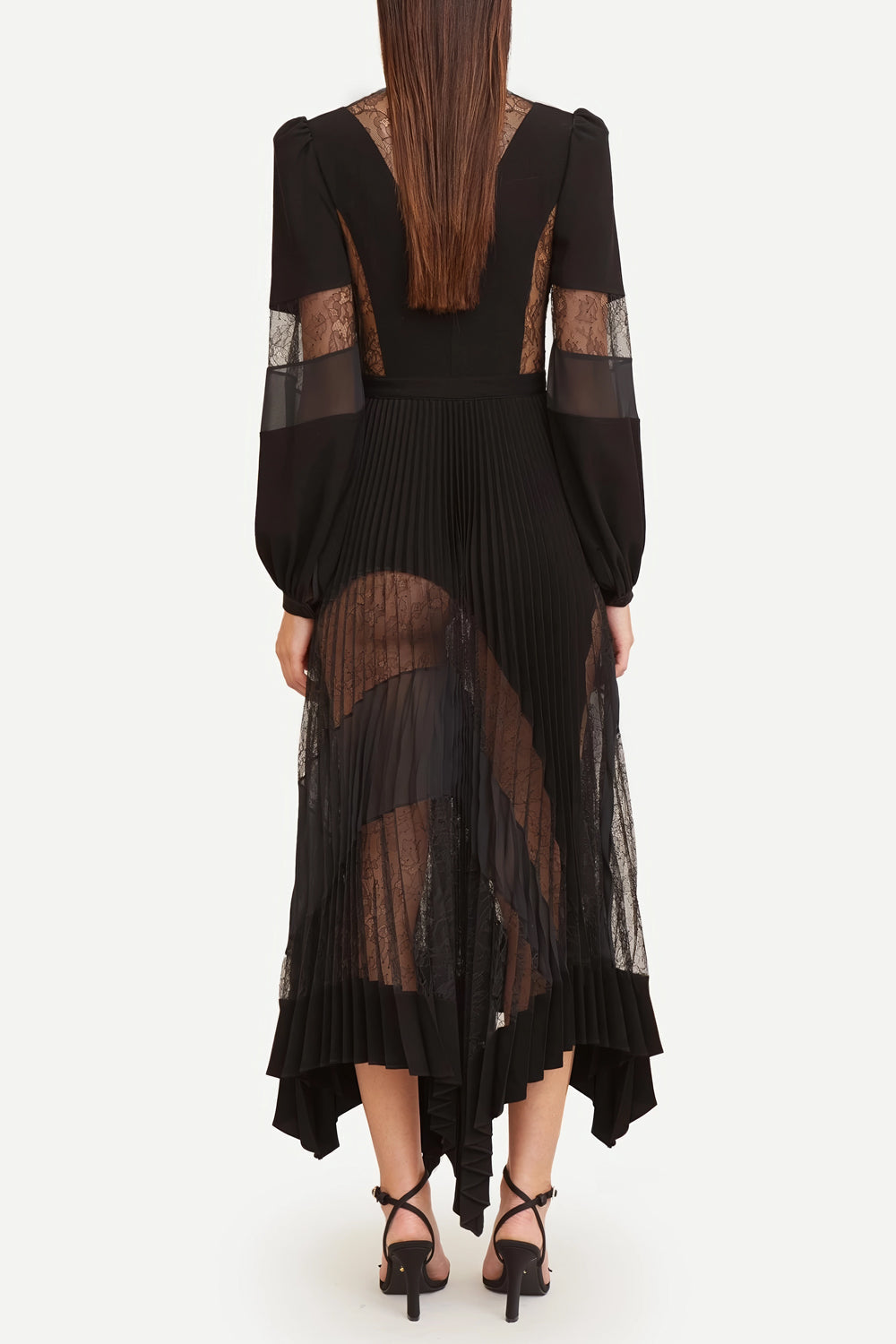 V-Neck Lace Detailed Midi Dress with Belt