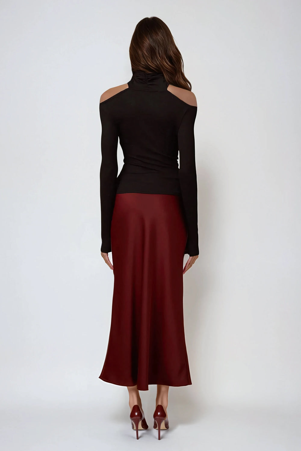 Off-Shoulder Cross-Wrap Long Sleeve Top - Black