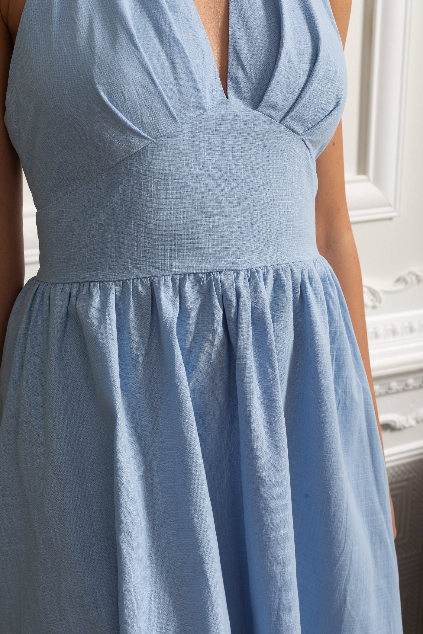 Halter Neck Midi Dress With Open Back - Blue