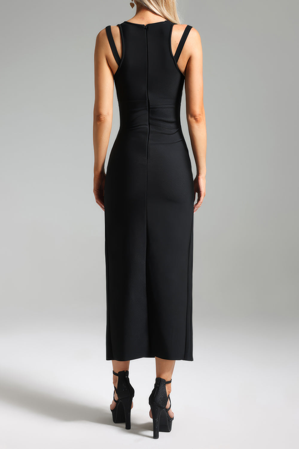 Plunging V-Neck Lace-Up Detail Midi Dress