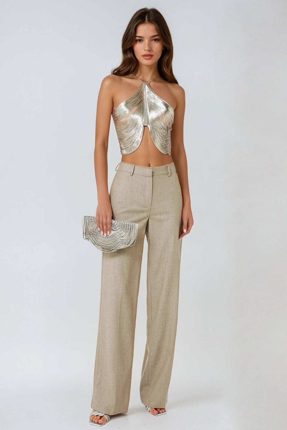 Halter Neck Draped Top - Silver