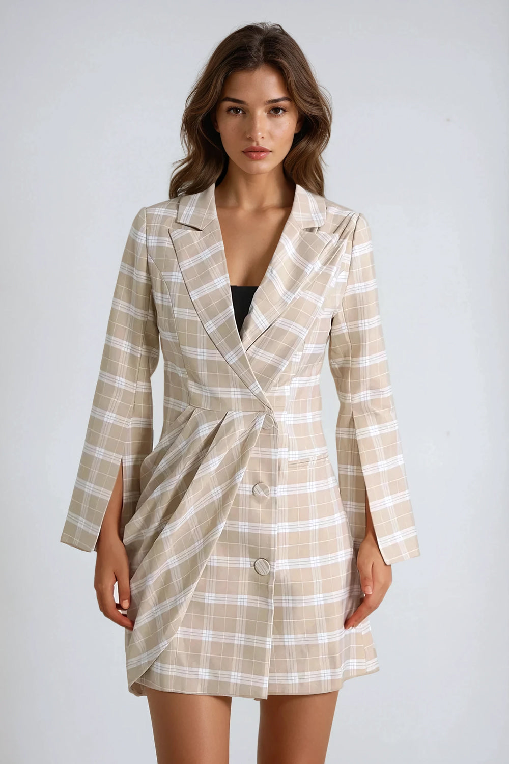 Draped Blazer-Style Mini Dress - Beige
