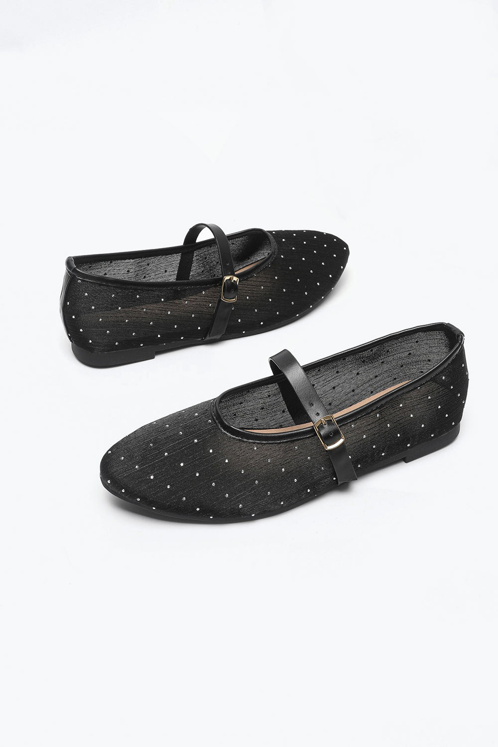 Flat Shoes with Sheer Dot Detail - Black