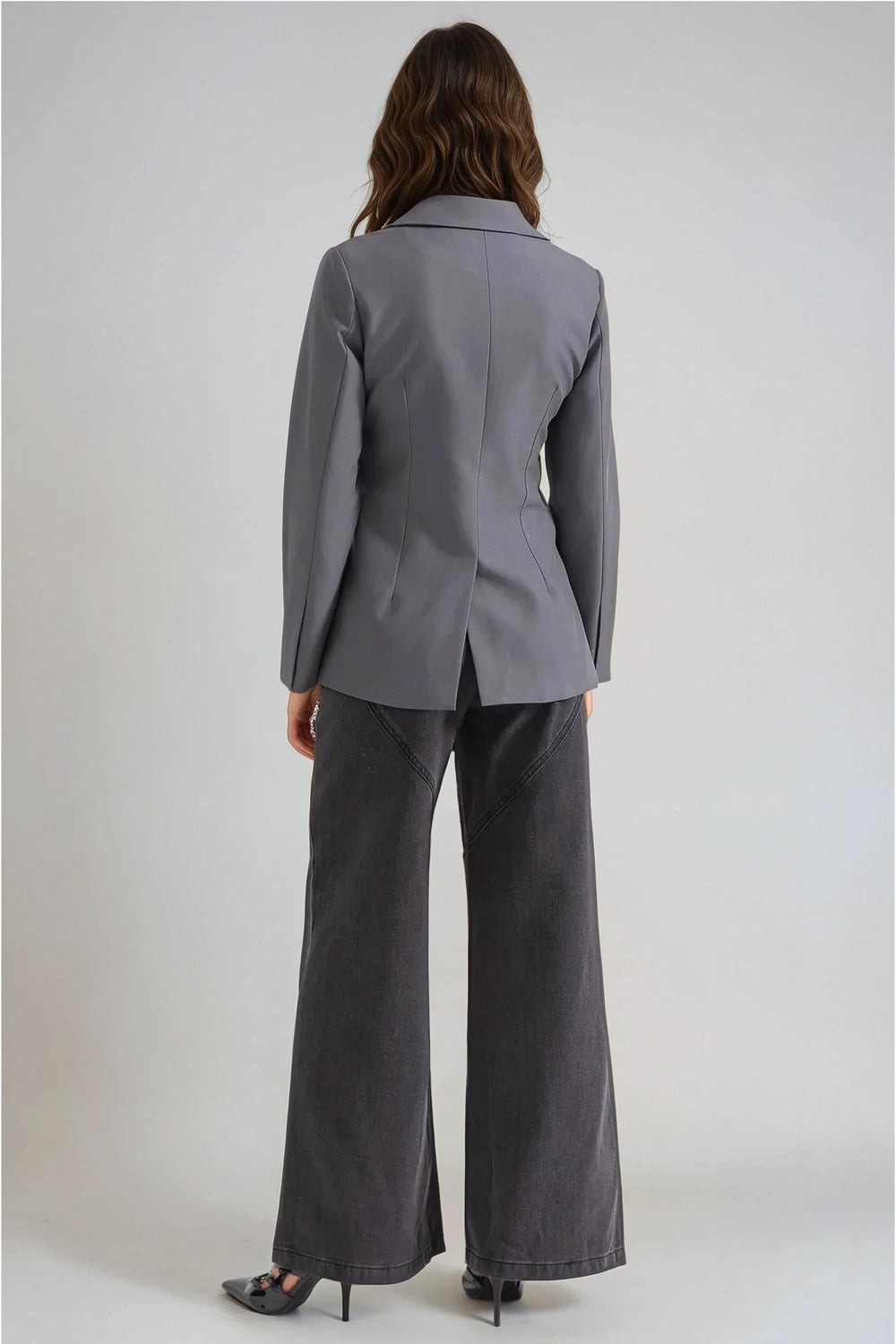 Blazer with Oversized Bow Detail - Gray