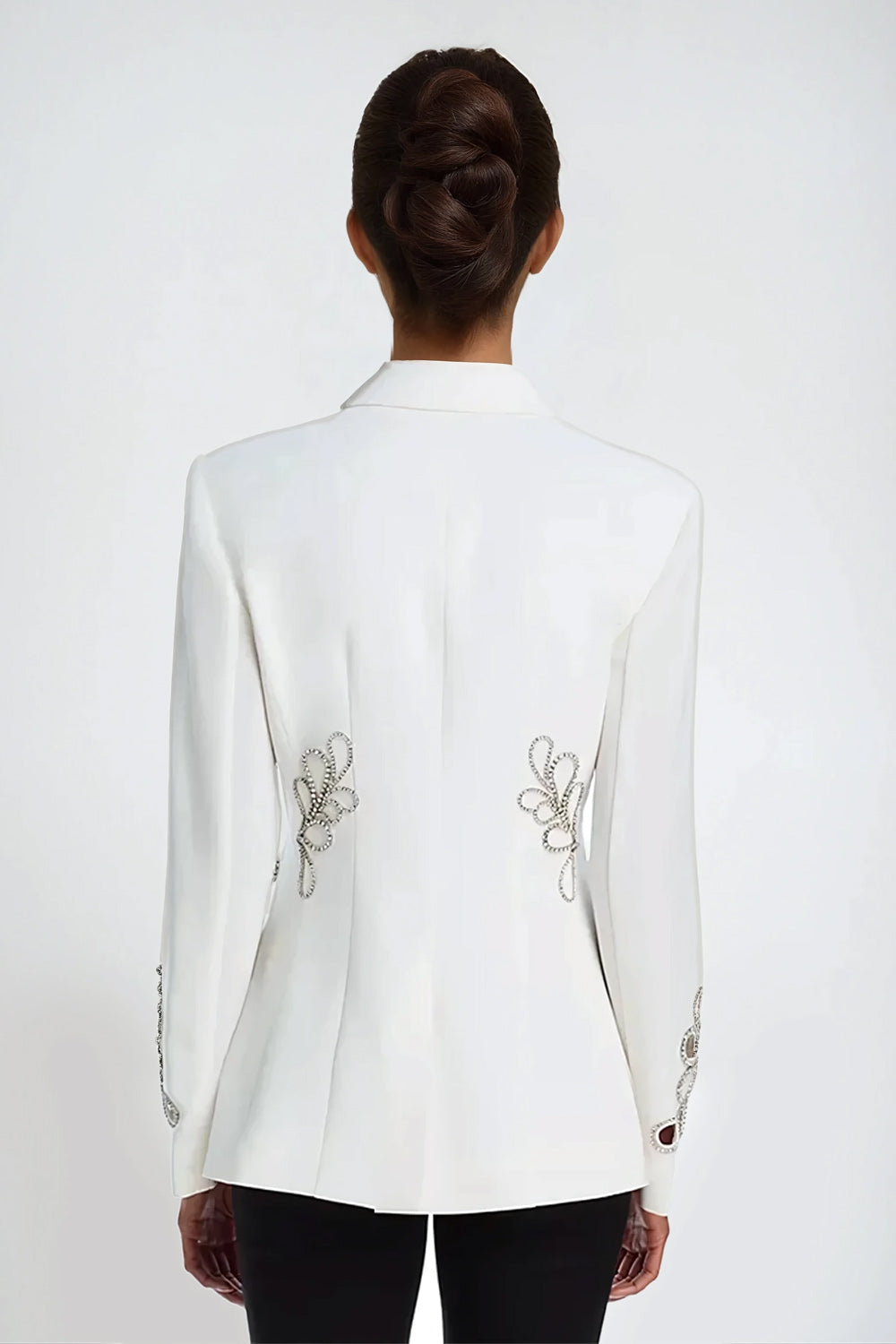 Blazer with Cutout Floral Embellishments - White