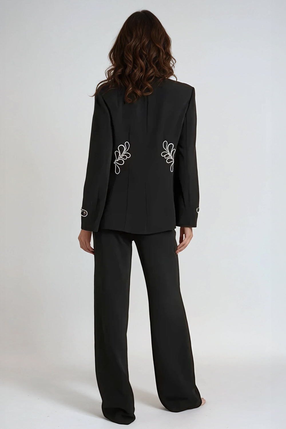 Blazer with Cutout Floral Embellishments - Black