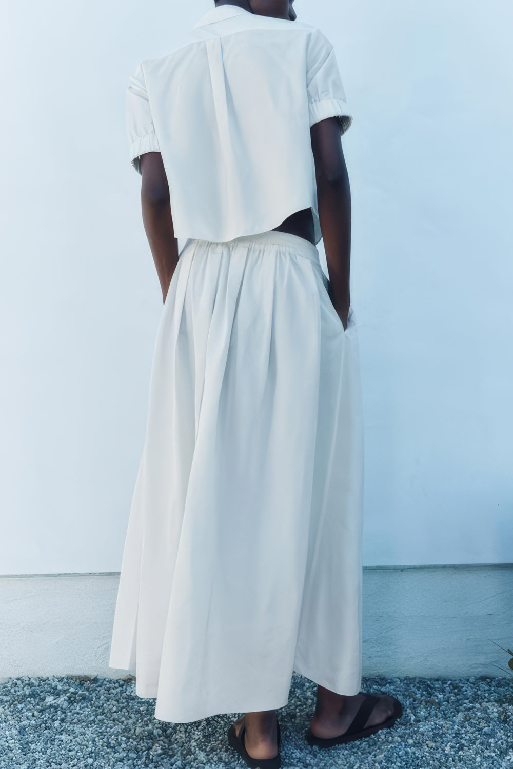 Two-Piece Set with Short-Sleeve Button-Up Shirt and Long Skirt