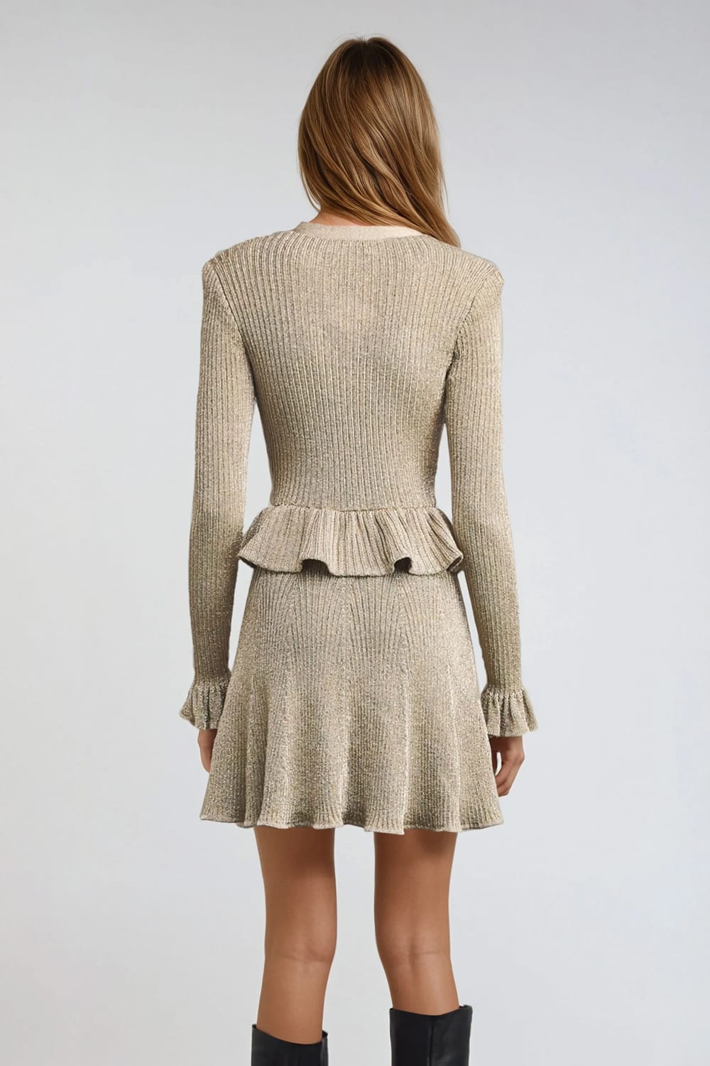 Ruffled Hem Button Front Mini Dress - Khaki