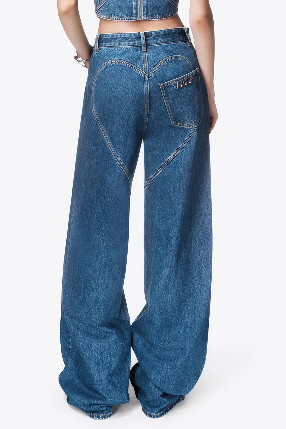 High-Waisted Wide-Leg Jeans with Heart-Cutout Details - Blue