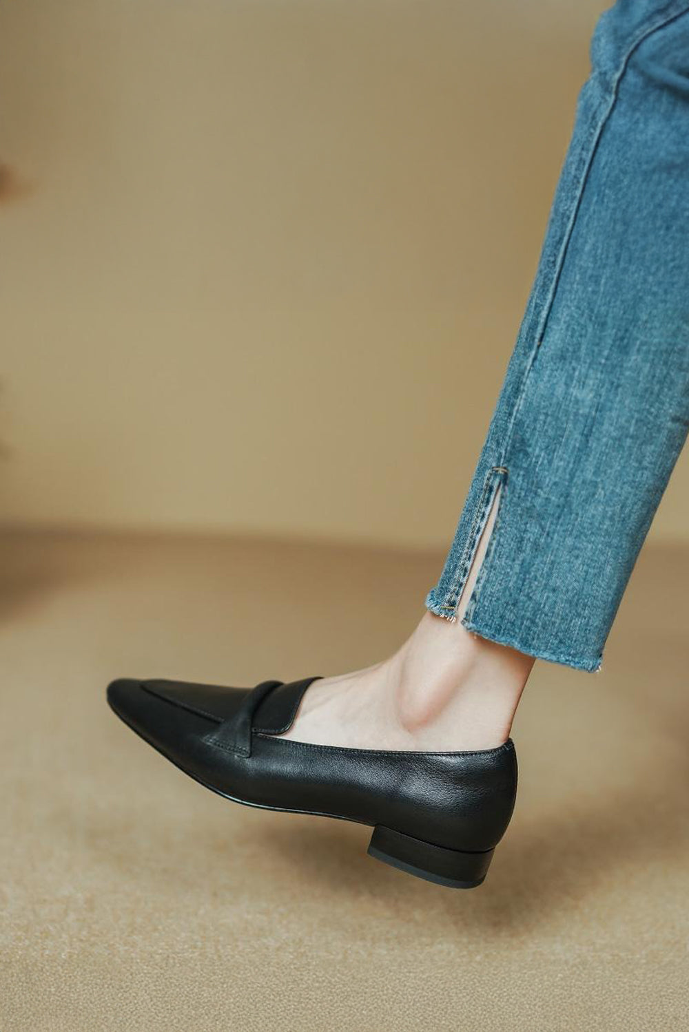 Flat Loafers with Wide Strap Detail - Black