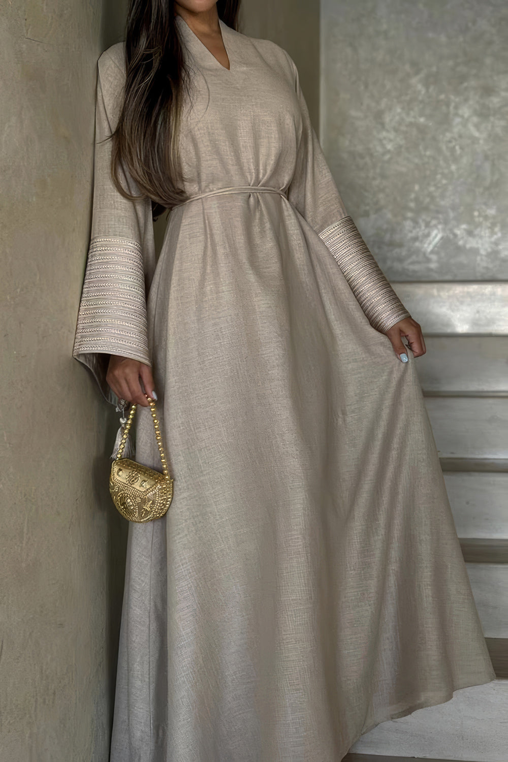 Long Sleeve Maxi Dress with Textured Cuff Detail