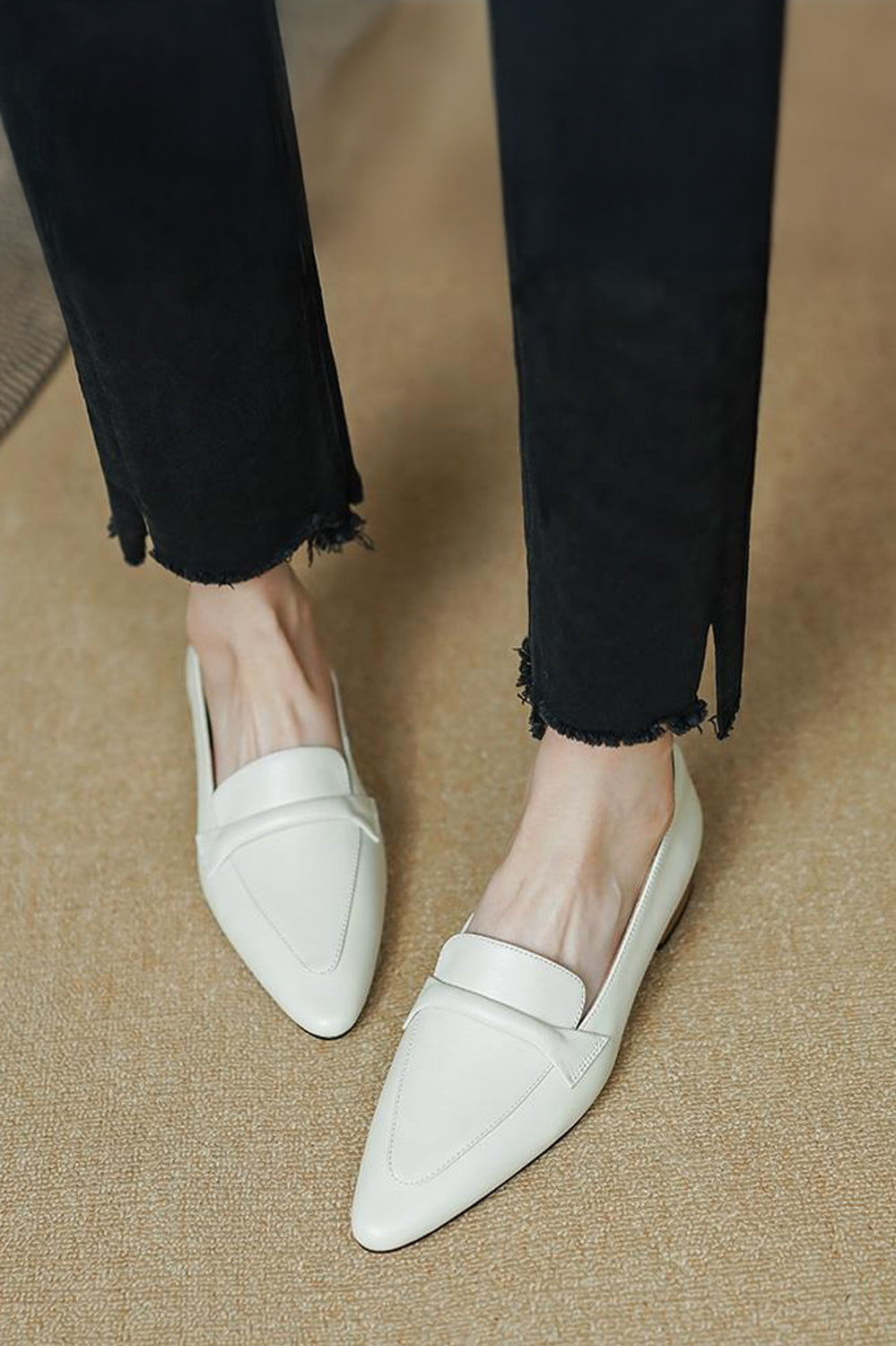 Flat Loafers with Wide Strap Detail - White