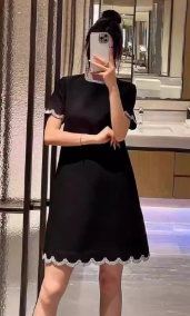 Short Sleeve Mini Dress with Embellished Trim - Black
