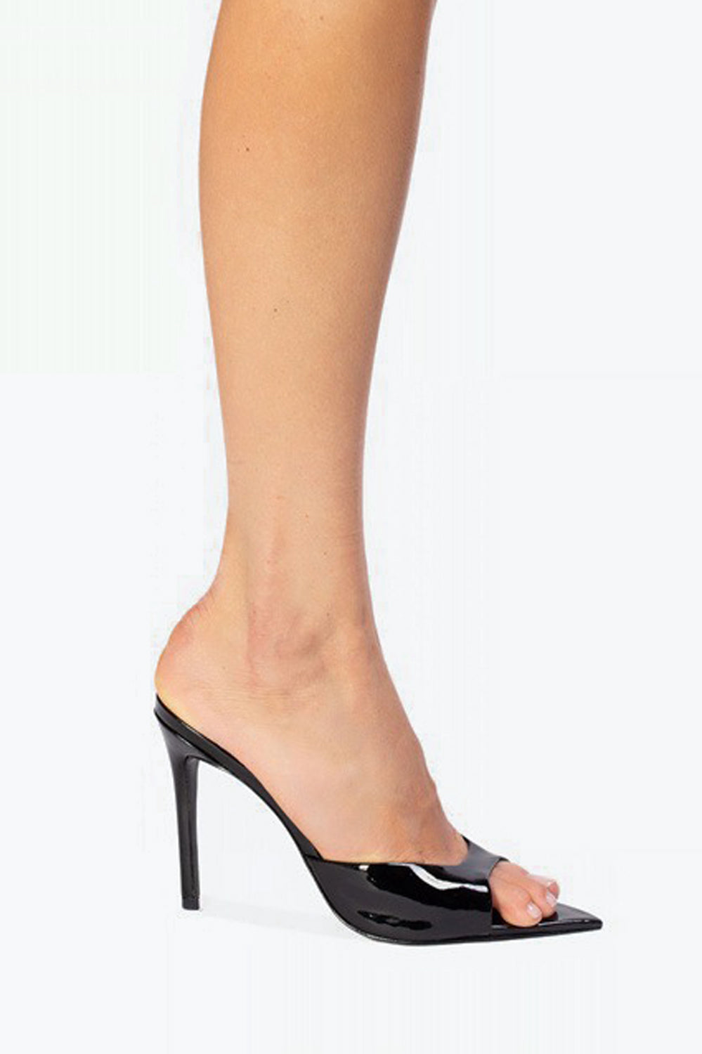Pointed Peep Toe Slip-On Heels - Black