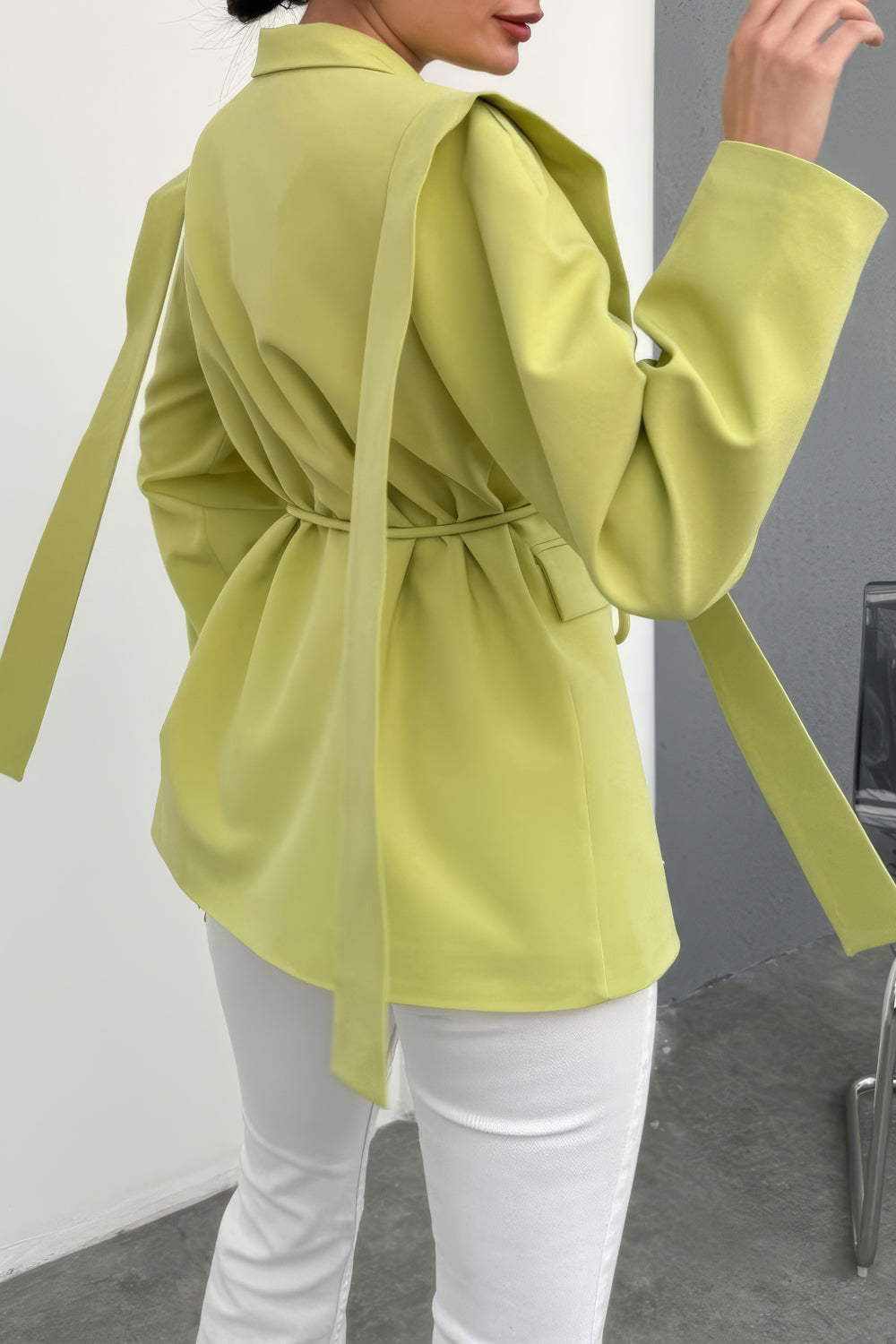 Belted Blazer with Layered Shoulder Details