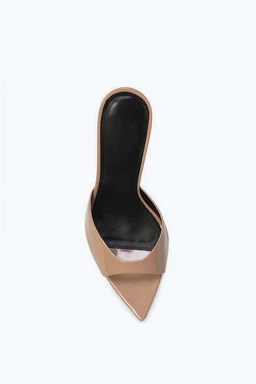Pointed Peep Toe Slip-On Heels - Beige