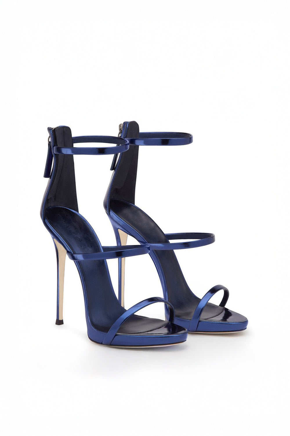 Triple Strap Ankle Zip Stiletto Sandals - Dark Blue