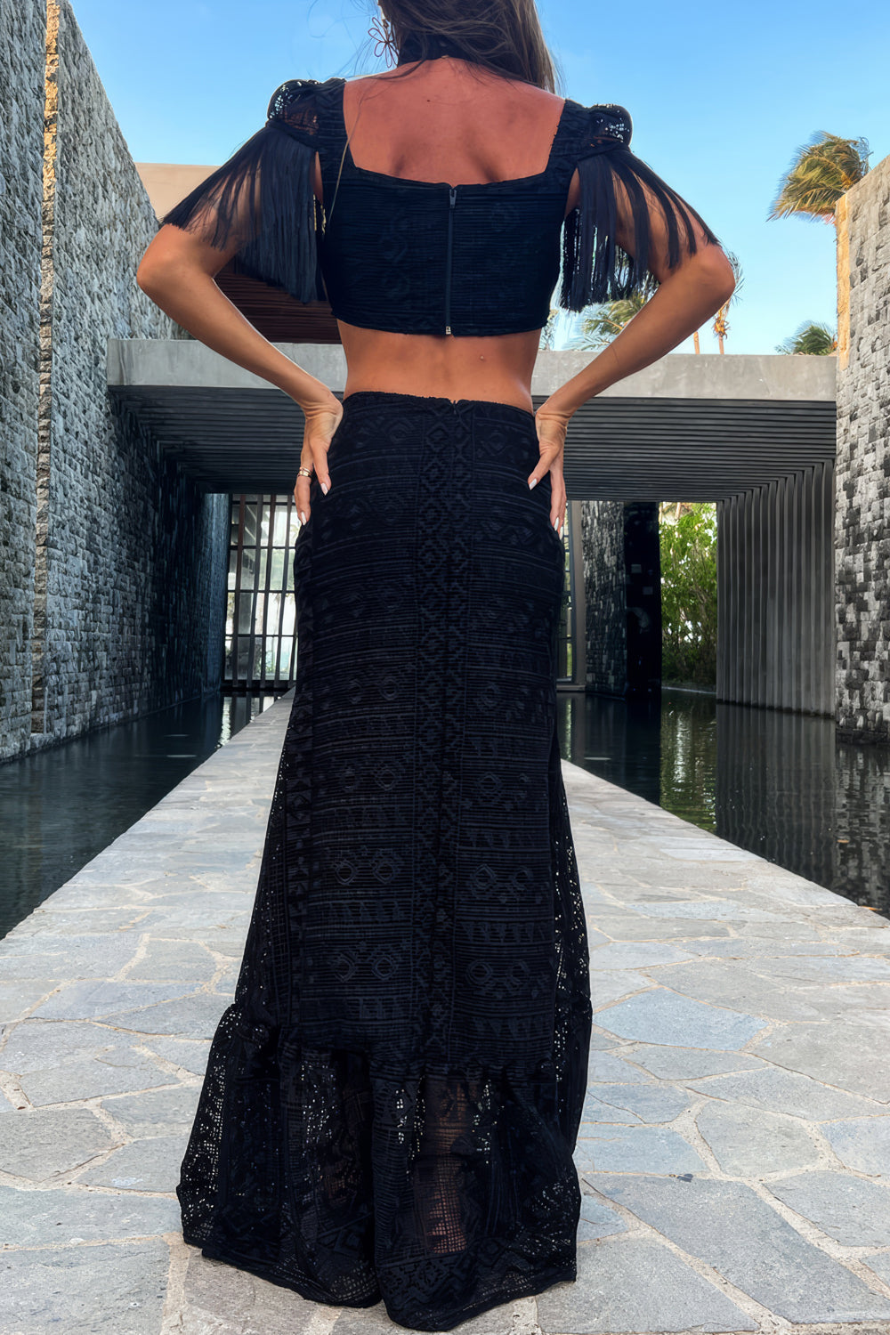 Cut-Out Crochet Maxi Dress with Ruffle Hem