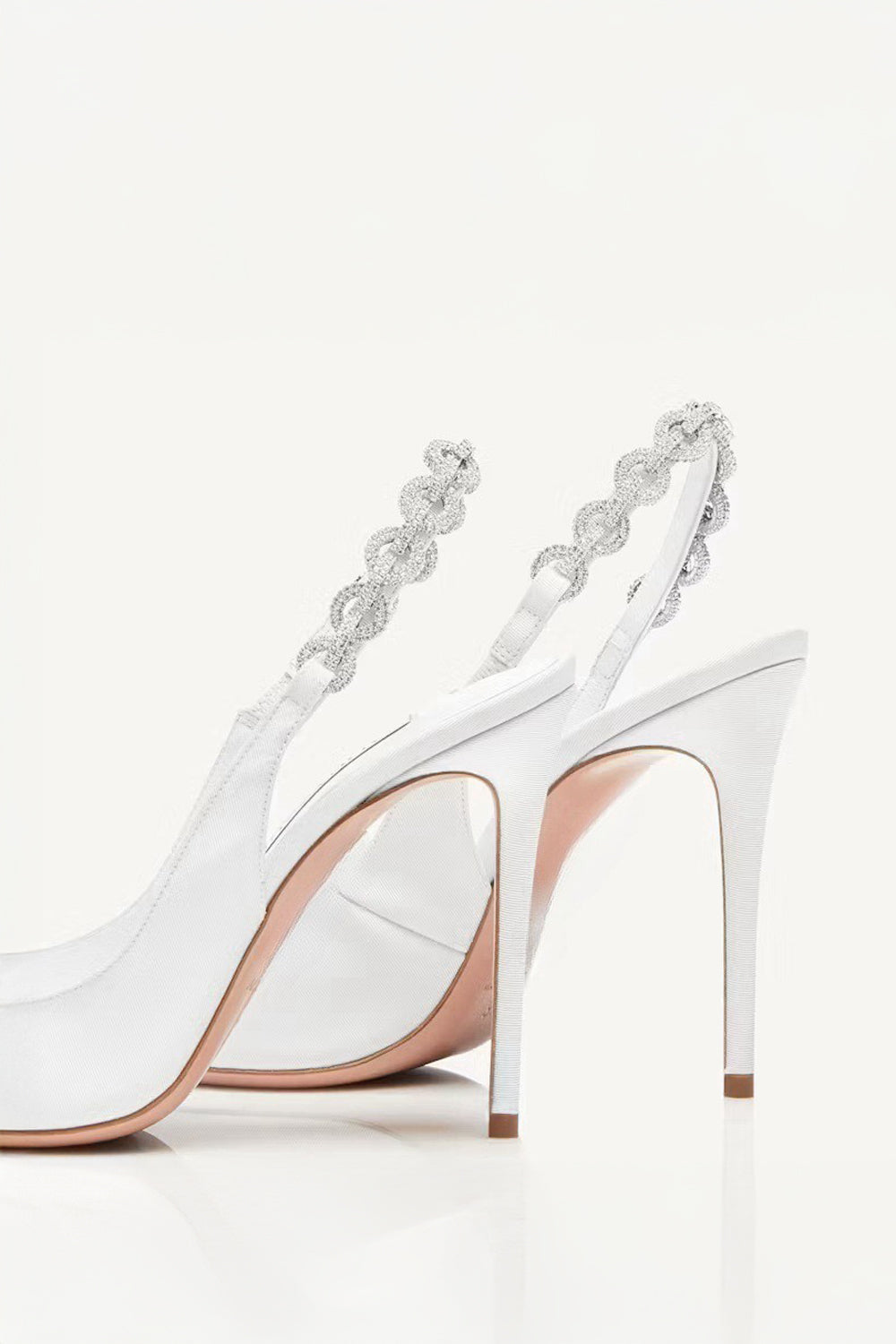 Pointed Slingback Heels with Embellished Strap - White