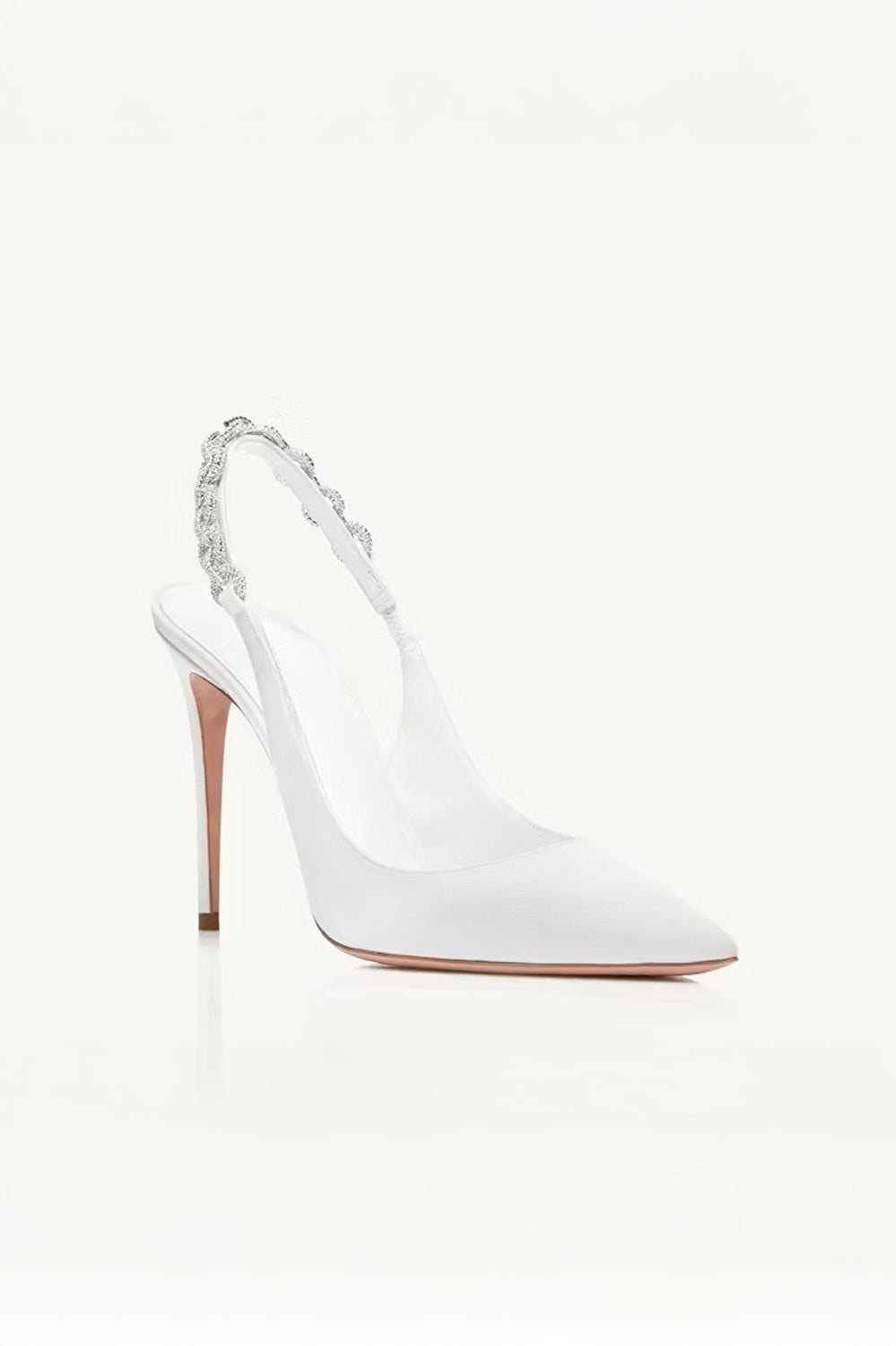 Pointed Slingback Heels with Embellished Strap - White