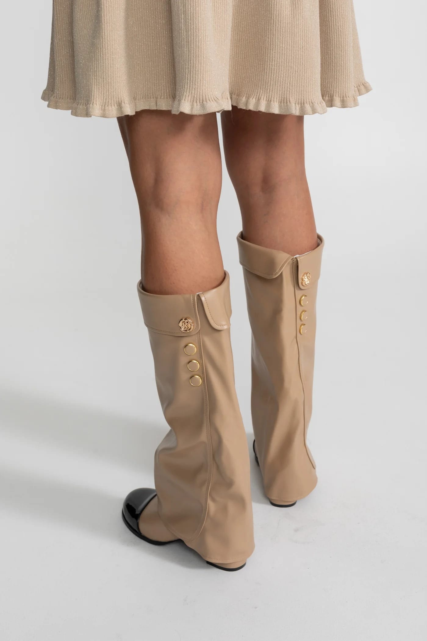 Fold Over Knee High Flat Boots - Khaki