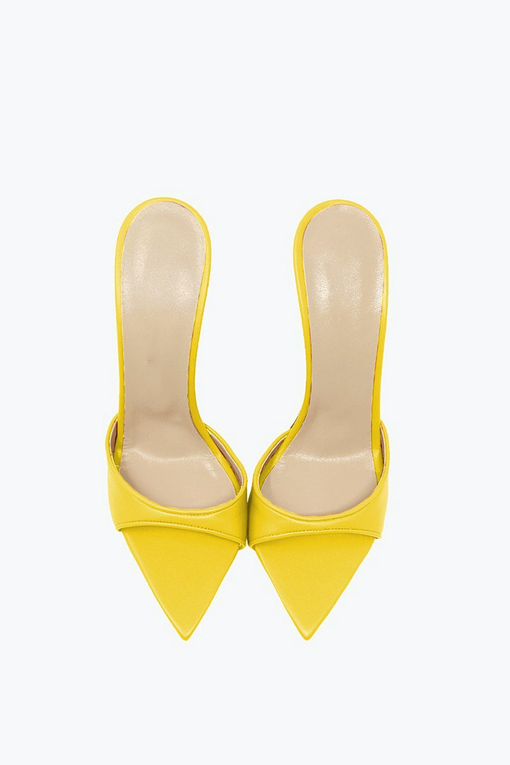 Pointed Mule Heels with Mixed Pattern and Glossy Front Strap - Yellow