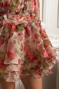 Tiered Ruffle Mini Dress With Floral Print - Pink
