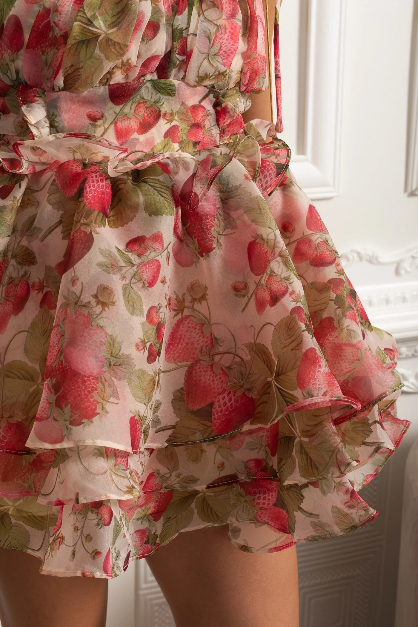 Tiered Ruffle Mini Dress With Floral Print - Pink