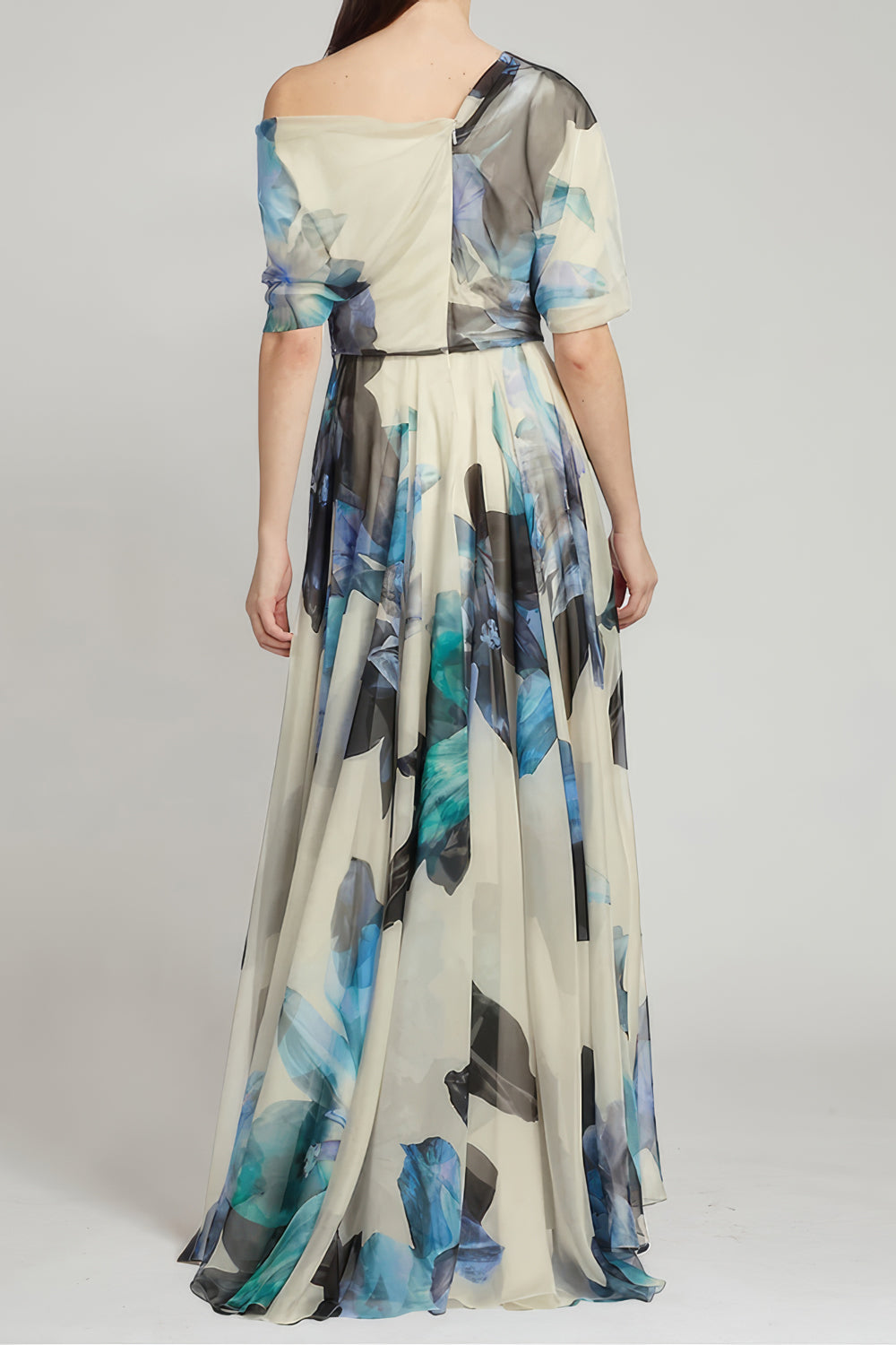Off-Shoulder Asymmetrical Floral Print Maxi Dress