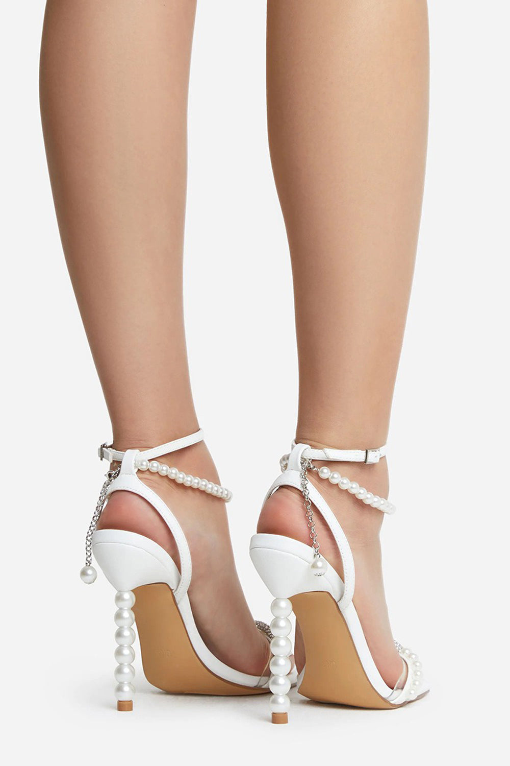 Strappy Sandals with Pearl Heel and Bow Detail - White