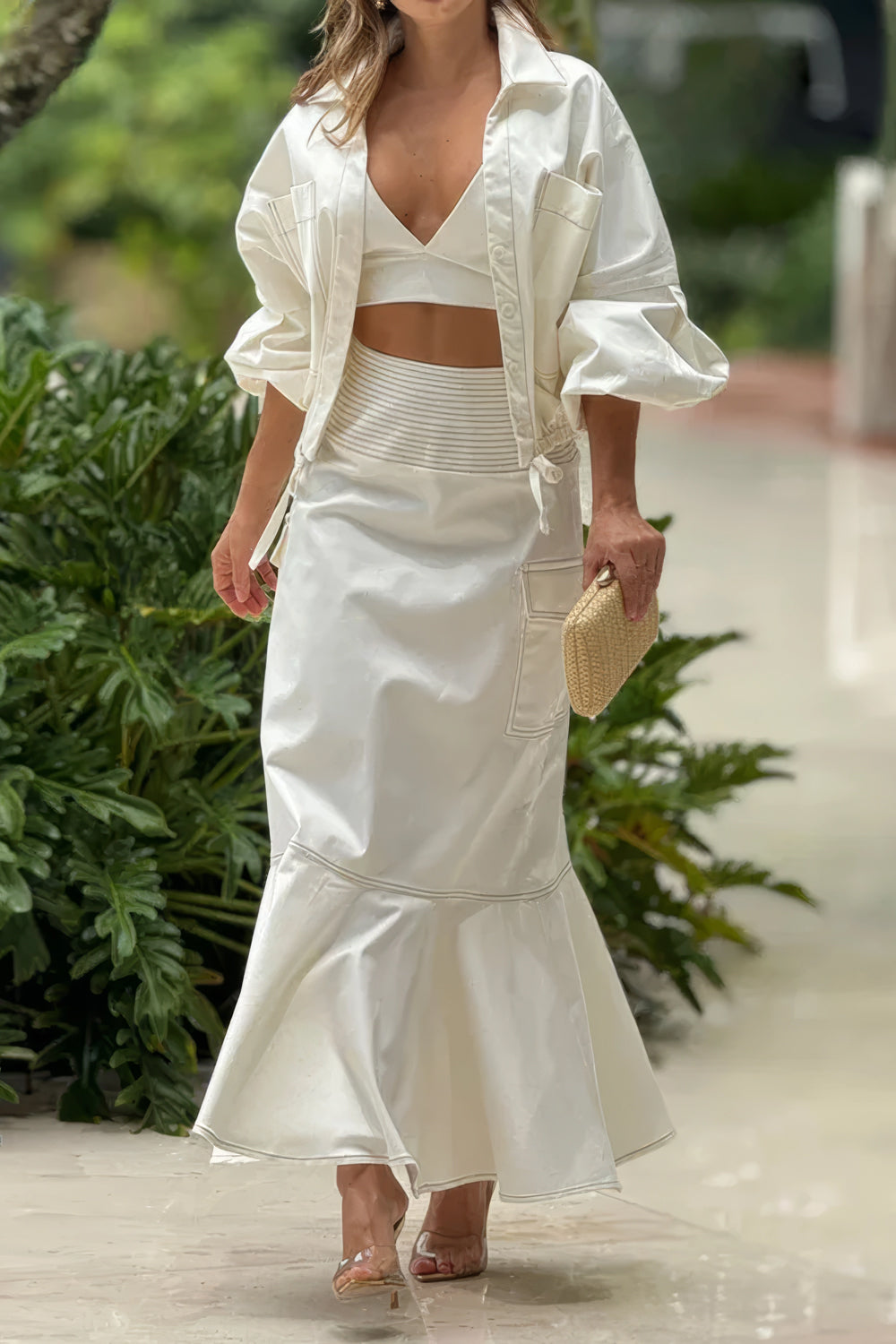 Contemporary Structured Top and Tiered Hem Skirt Co-Ord Set