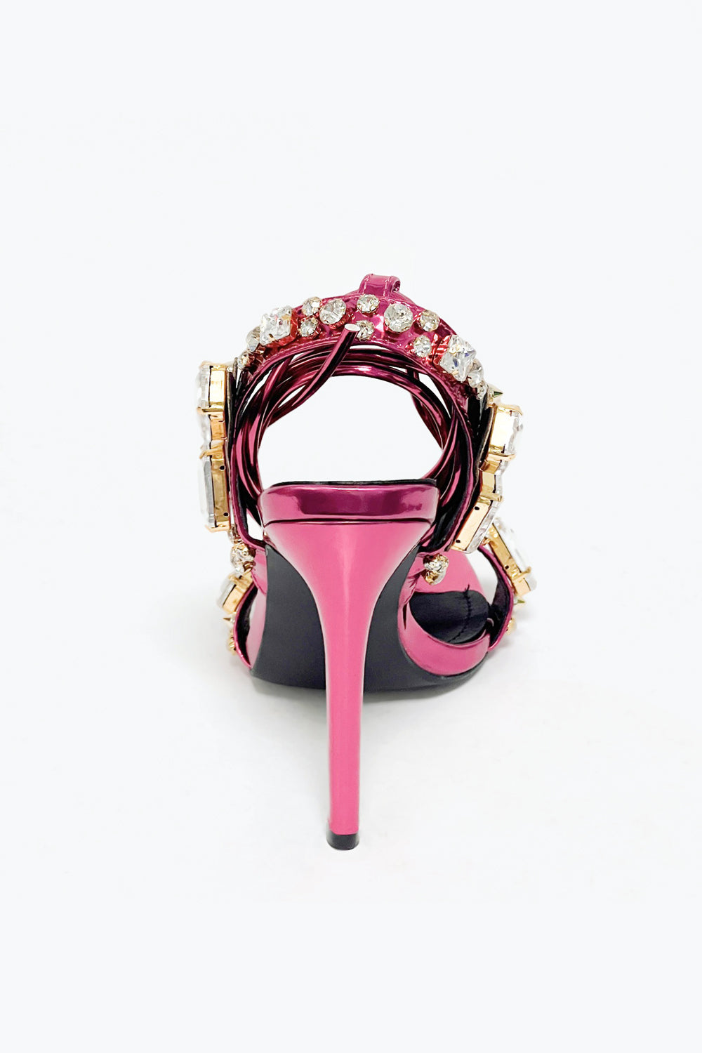 Heeled Sandals with Oversized Stones and Lace-Up Straps - Pink