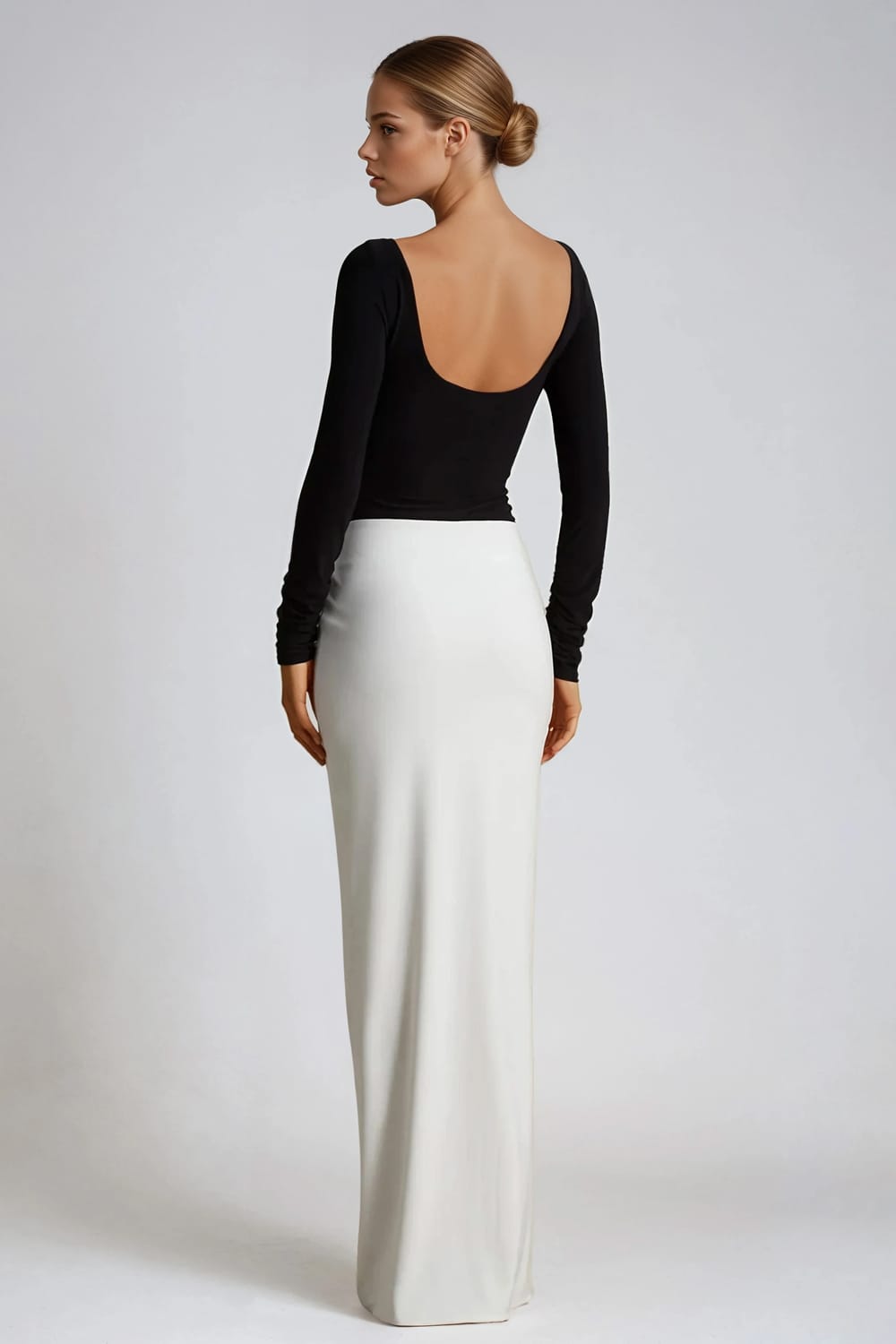 Two-Tone Long Sleeve Maxi Dress - White