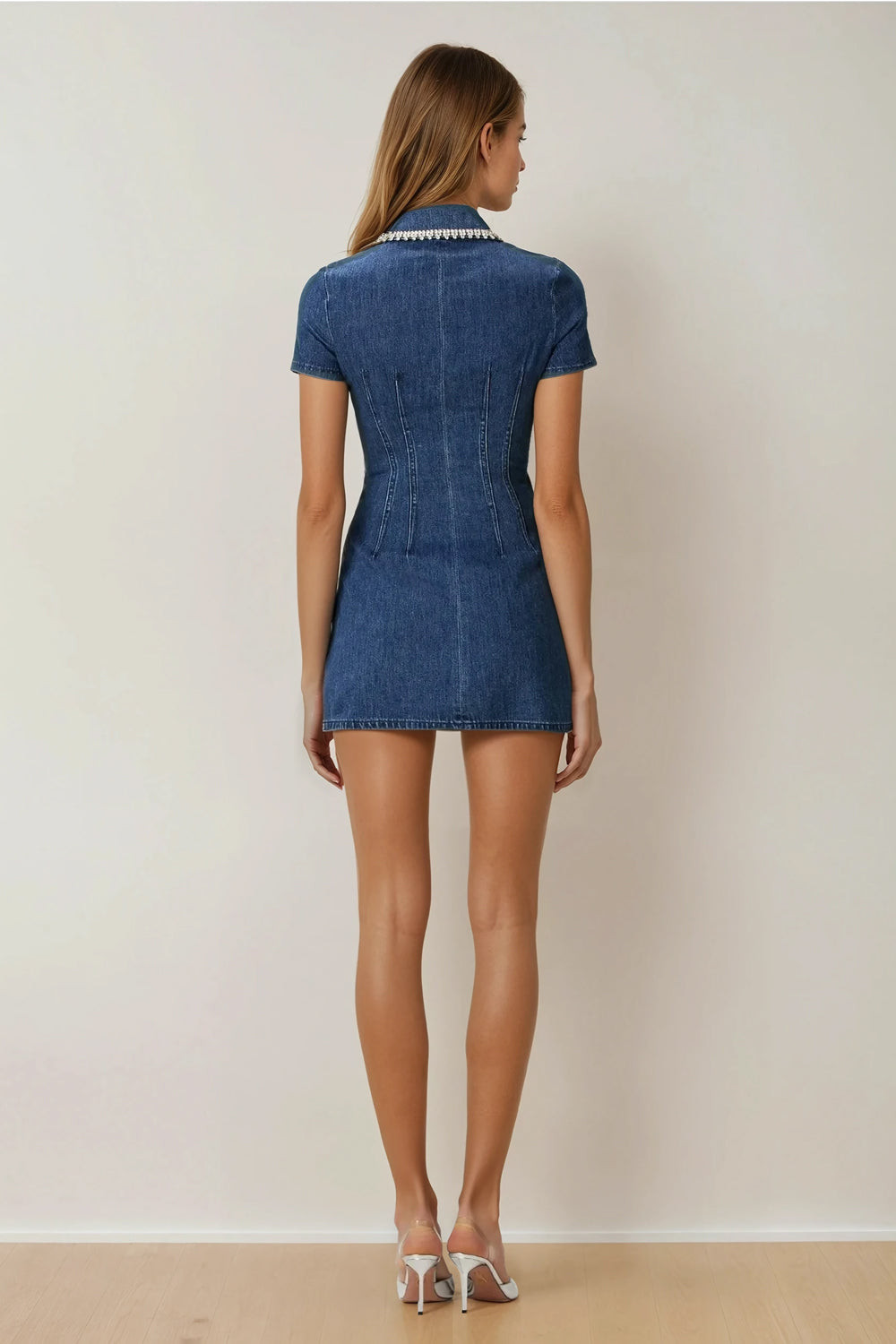 Pinstripe Halter Neck Mini Dress - Blue