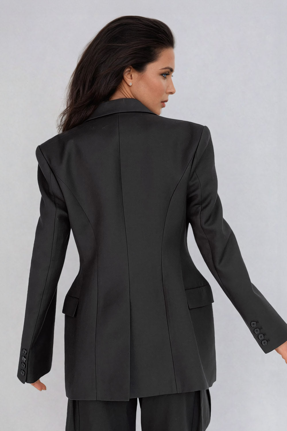 Cinched Waist Blazer with Flared Balloon Hem - Black