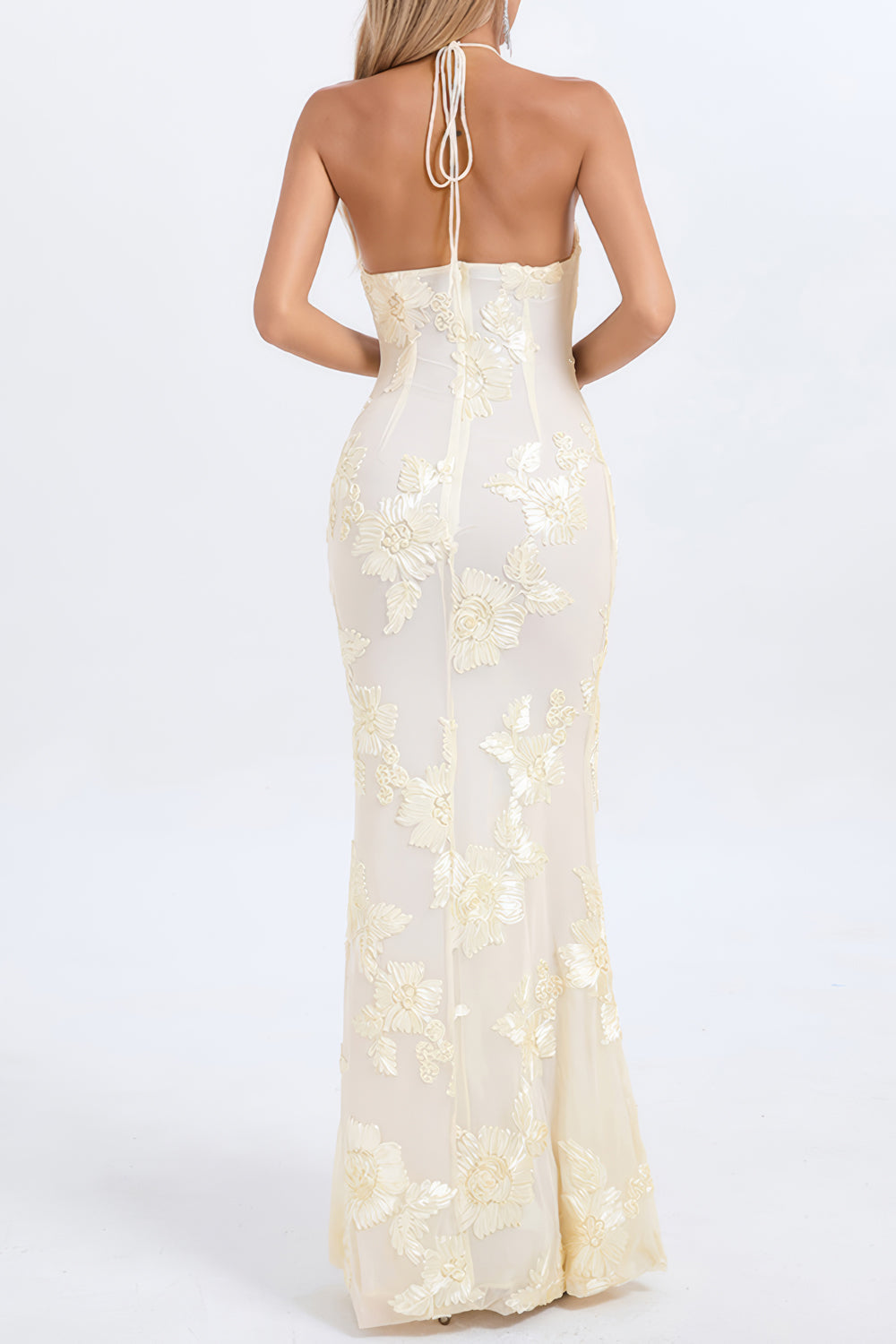 Halter Maxi Dress with Floral Embellishments
