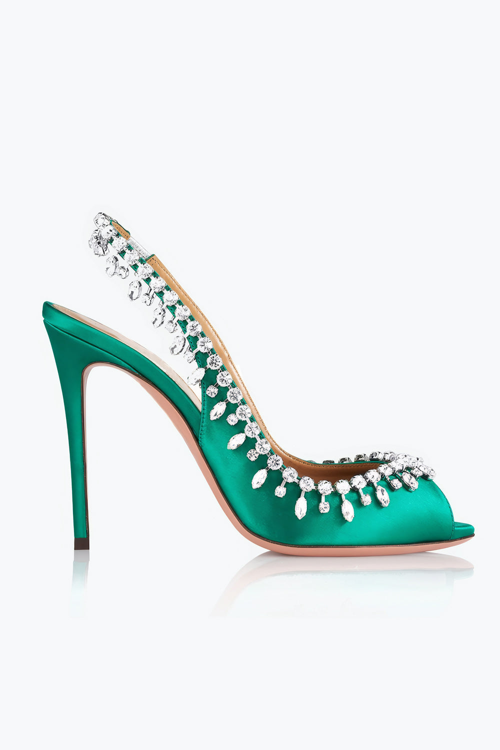 Slingback Heels with Crystal Trim and Open Toe - Green
