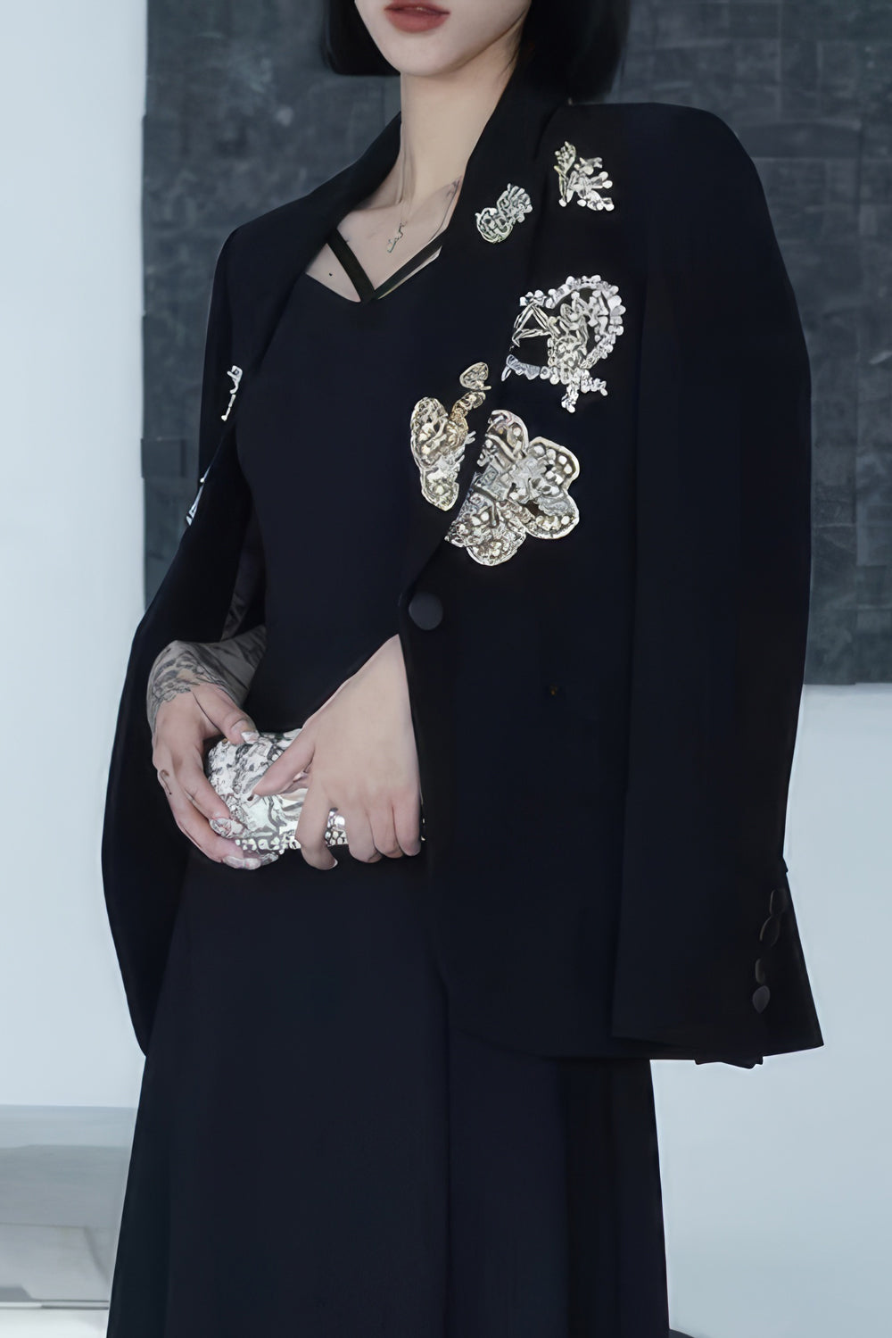 Embellished Single-Breasted Tailored Blazer