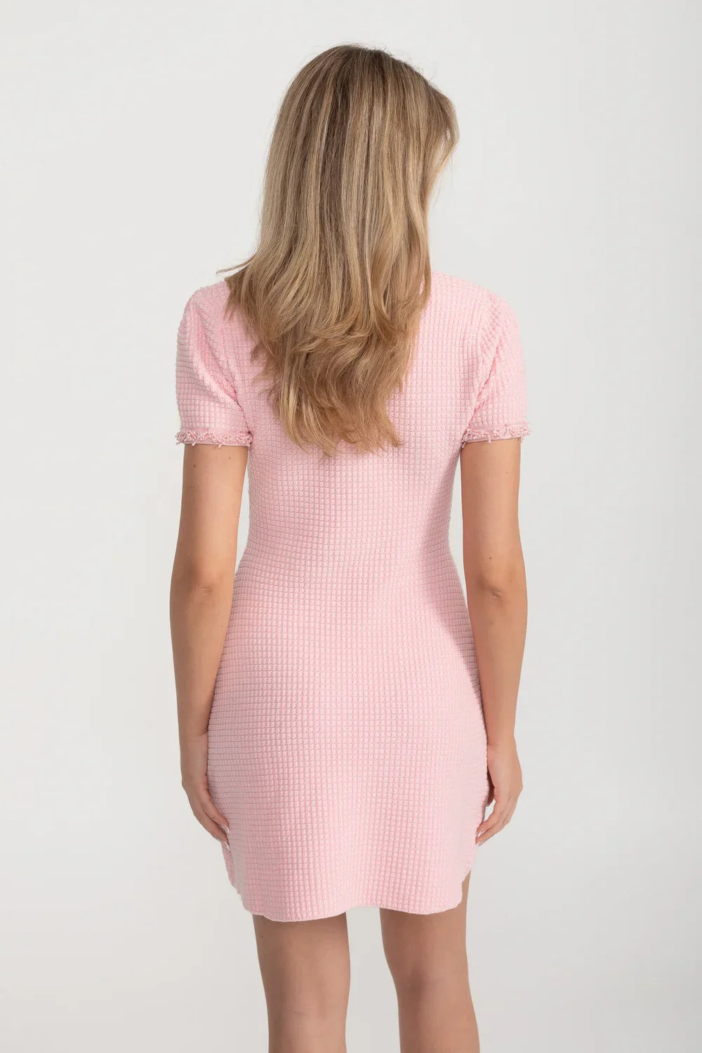 Tweed Mini Dress with Fringed Trim - Pink