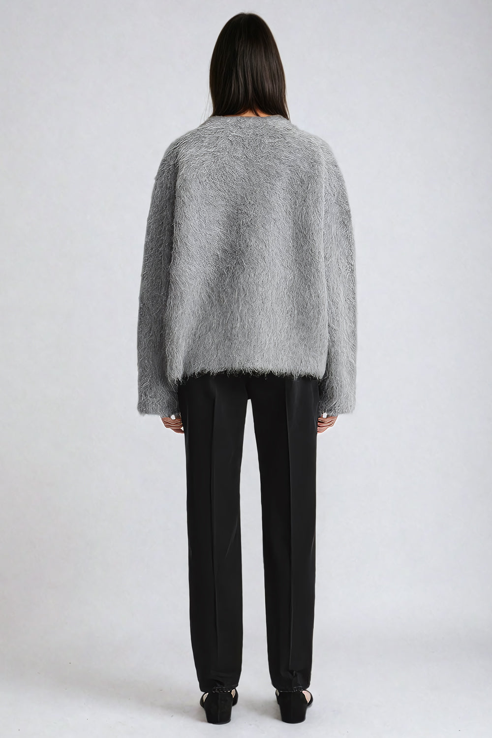 Button-Up Knitted Cardigan with V-Neckline - Gray