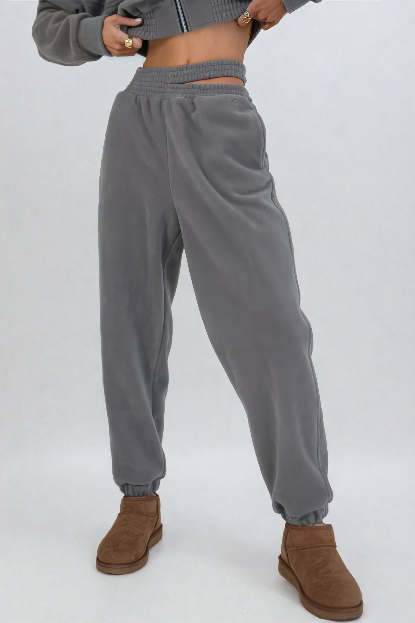 Cropped Zip-Front Sweatshirt and Cut-Out Sweatpants Co-Ord Set - Dark Gray