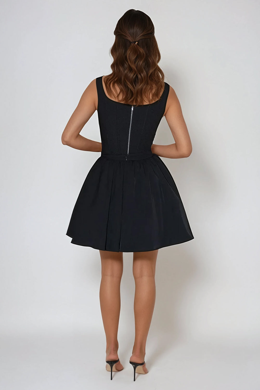 Two-Piece Set with Embellished Top and Pleated Skirt - Black