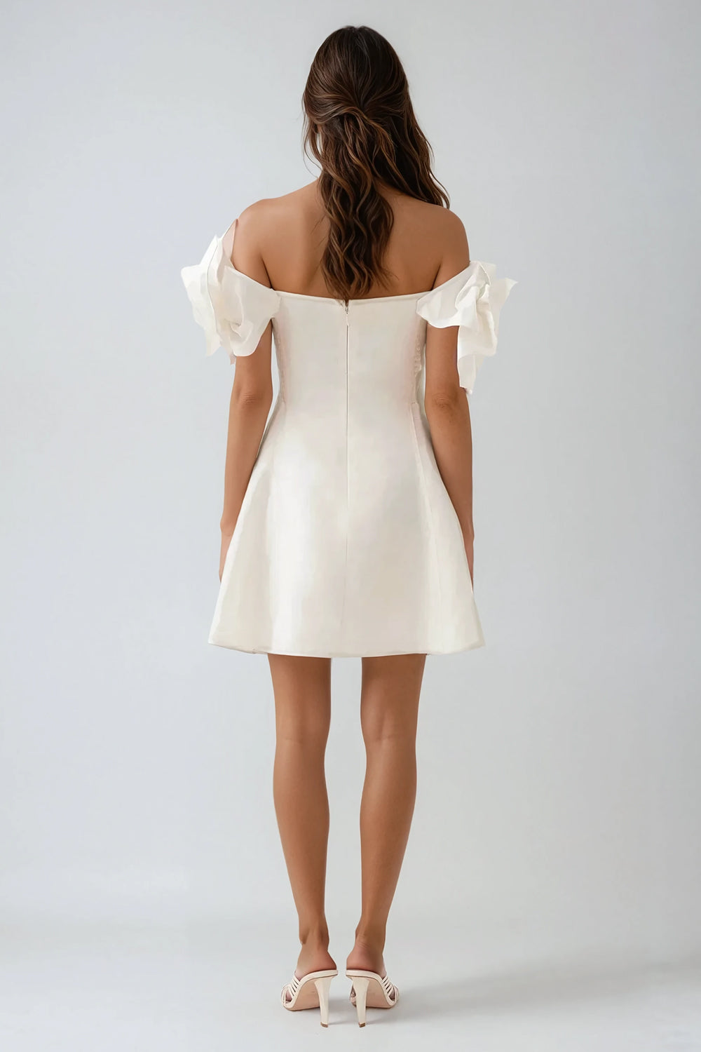 Off-Shoulder A-Line Mini Dress - White