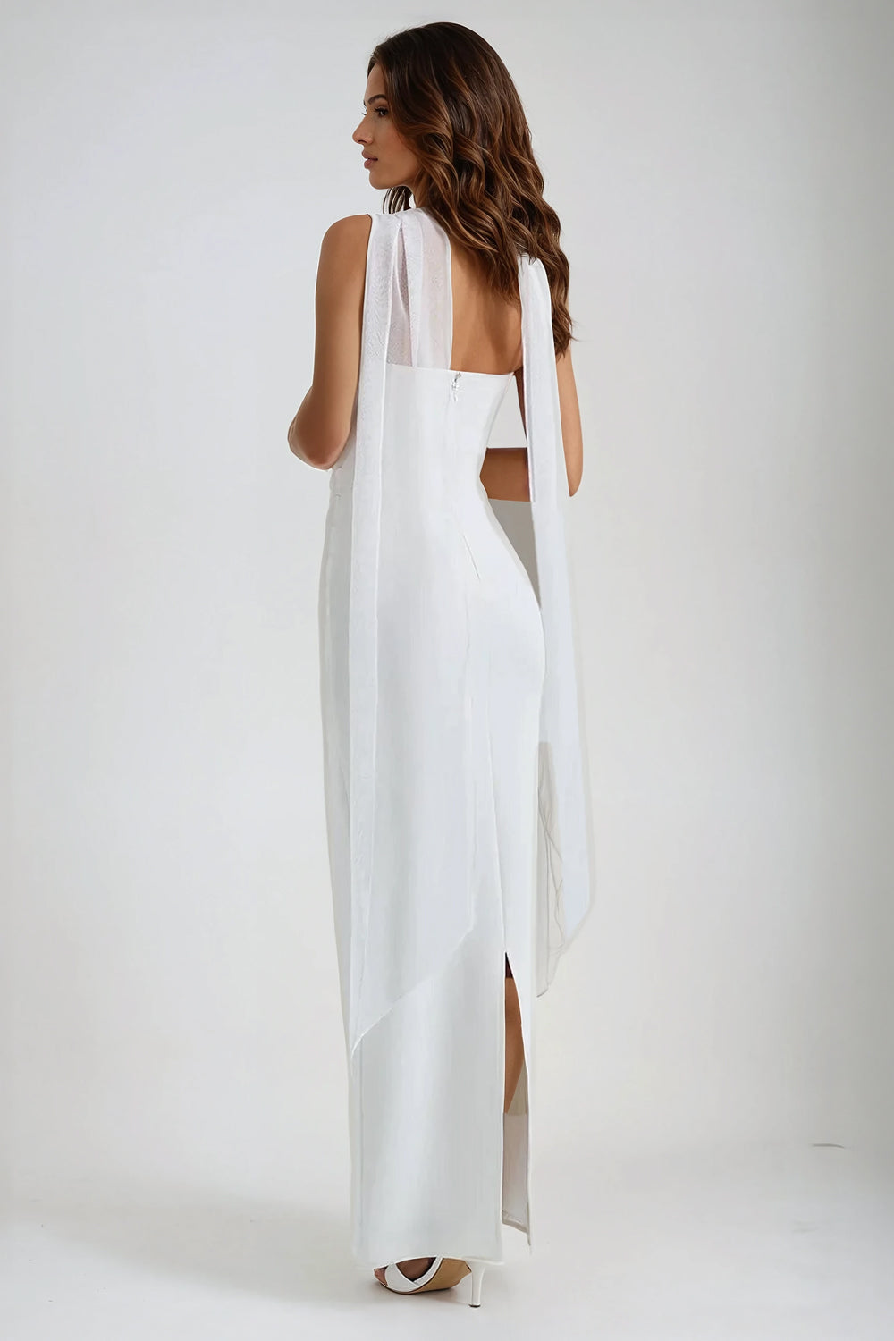 Strapless Maxi Dress with Sheer Details - White