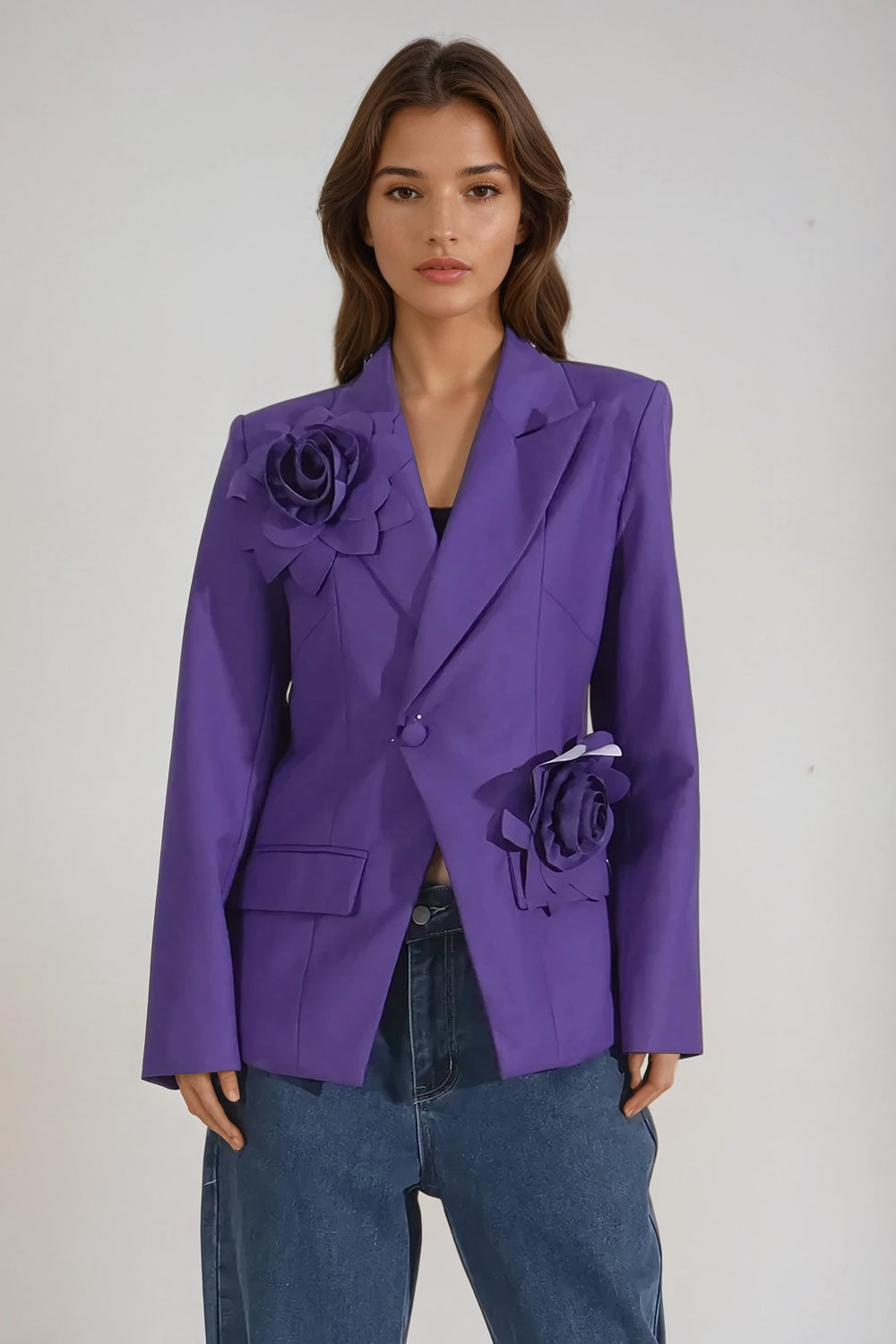 Blazer with 3D Floral Details - Purple